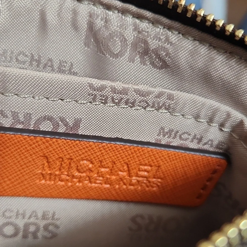 Michael Kors Jet Set Small Brown Tangerine Coinpouch w ID Holder Wallet